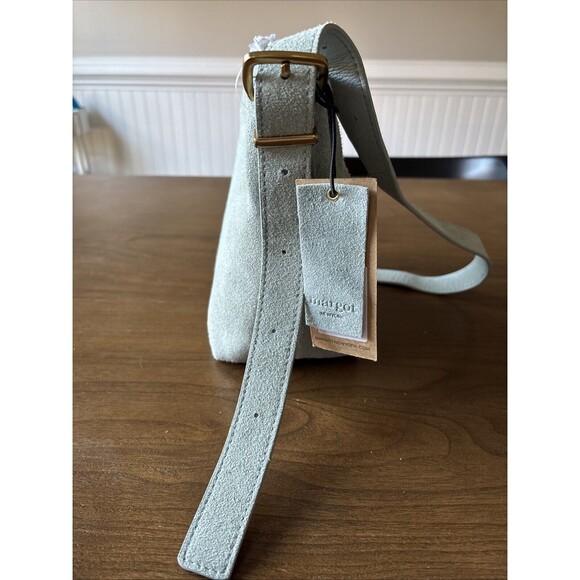 NWT Margot New York Blue Suede Leather Kaye Mini Bucket Tote Crossbody Bag - Picture 5 of 9